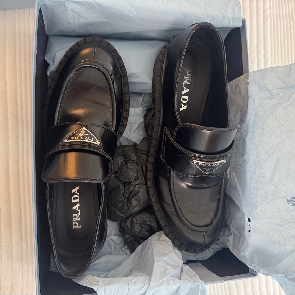 Prada Black Triangle Logo Loafers